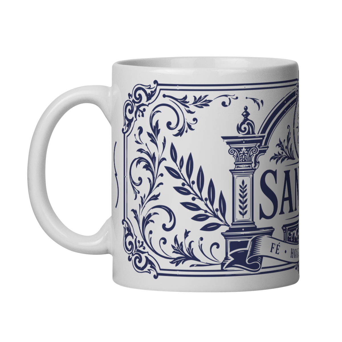 Mockup de Caneca V2 em vista com alça à esquerda