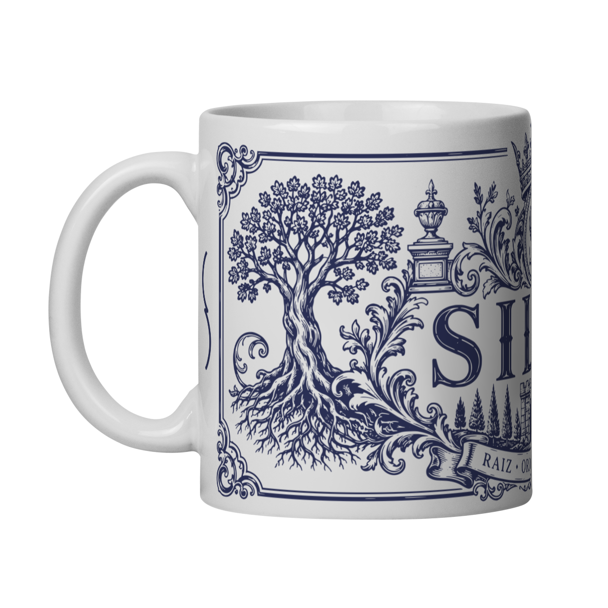 Mockup de Caneca V2 em vista com alça à esquerda