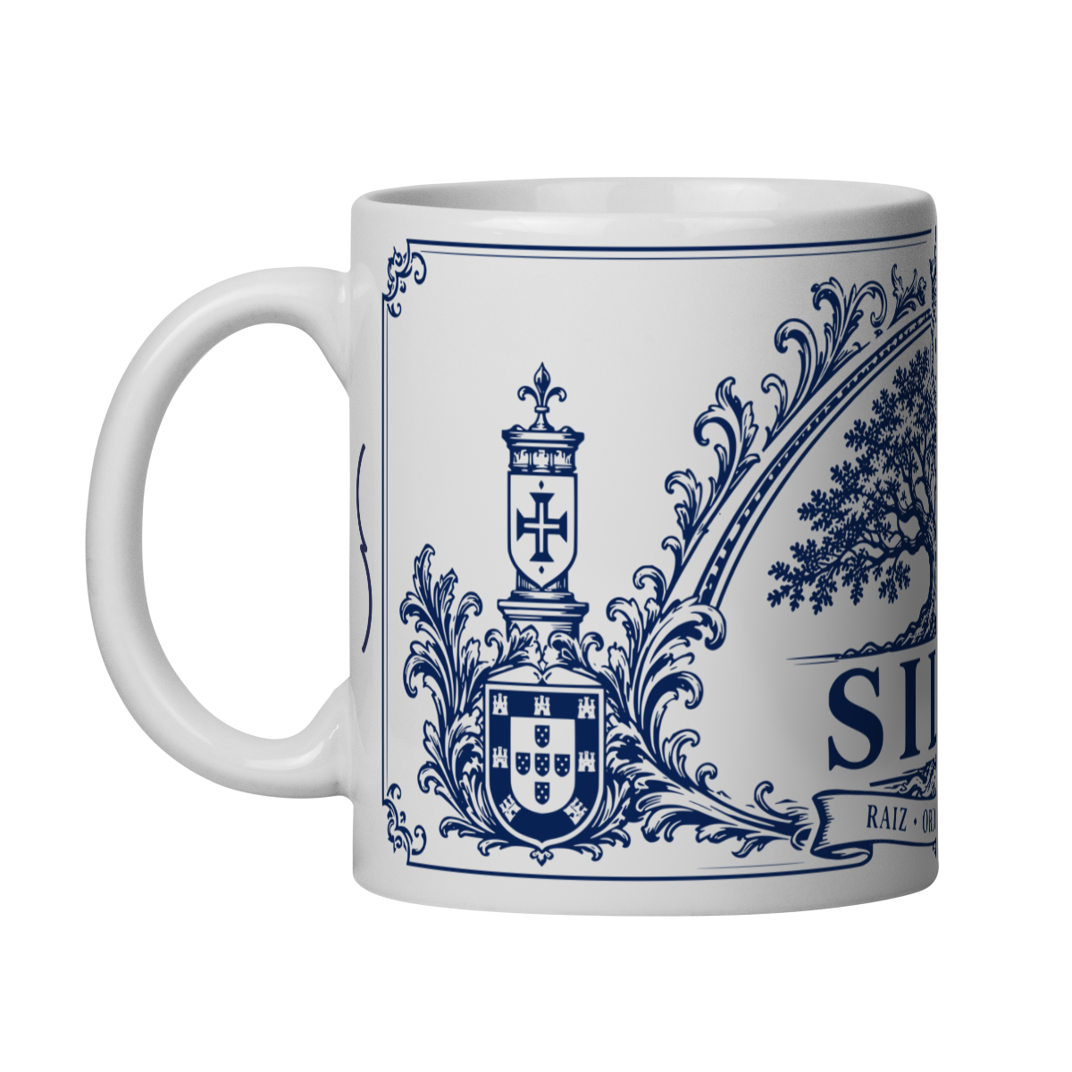 Mockup de Caneca V1 em vista com alça à esquerda