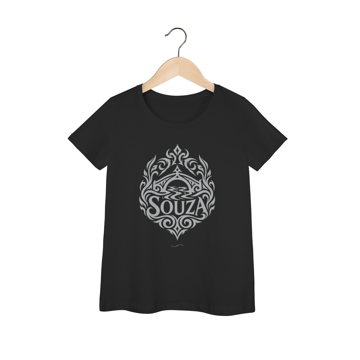 Mockup de Baby Long Tribal Cinza em preto