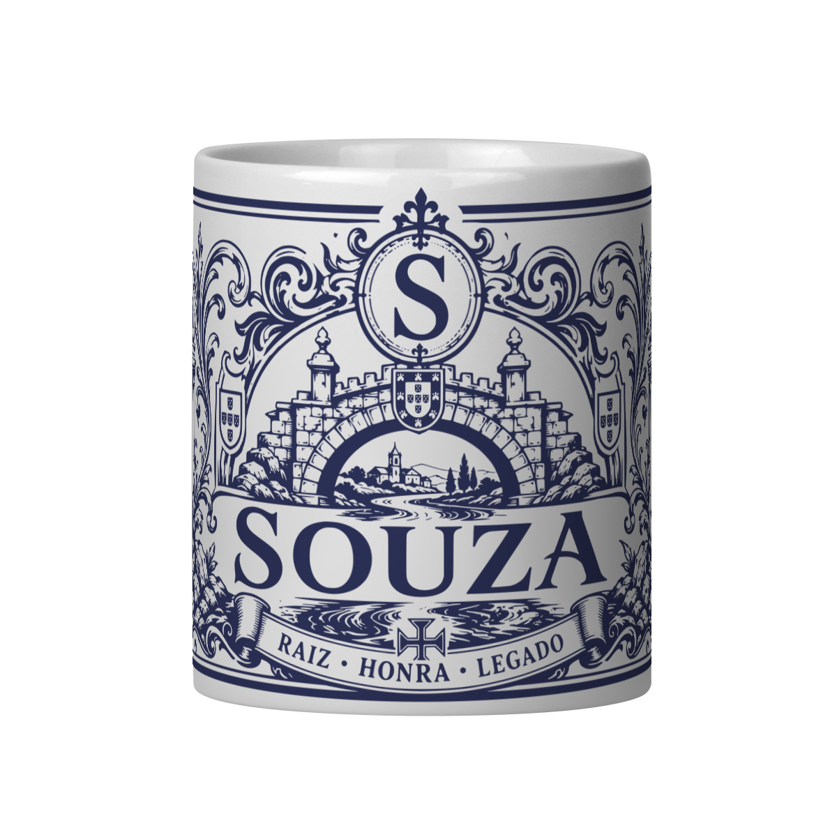 Mockup de Caneca V1 em vista com alça à esquerda