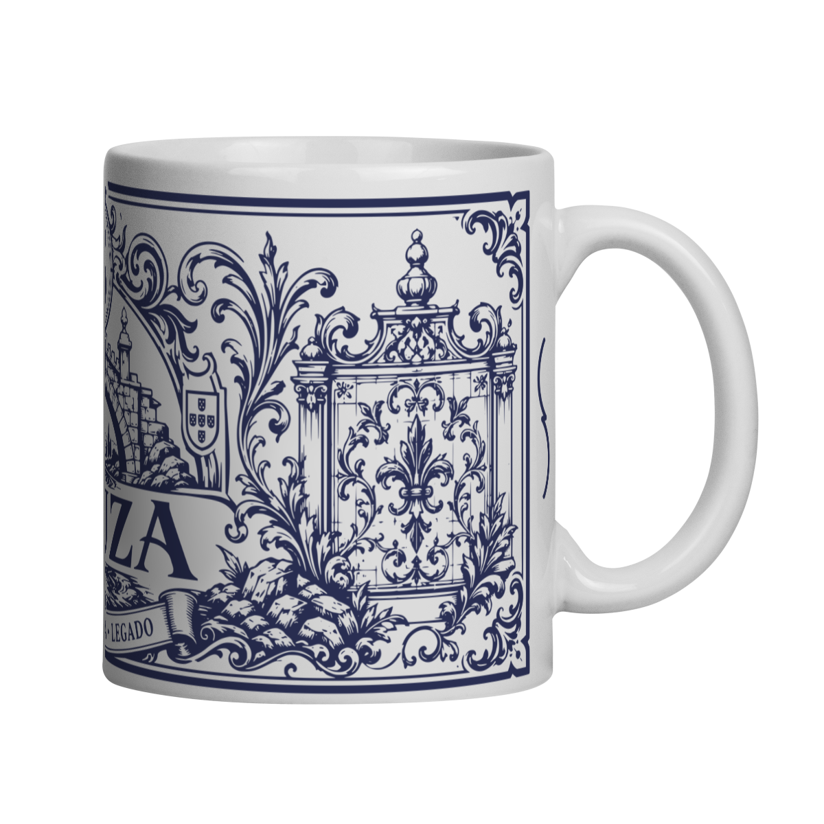 Mockup de Caneca V1 em vista com alça à direita